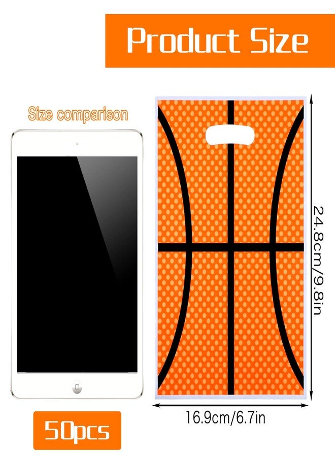 DOPENSPI 50PCS Basketball Gift Bags with Handle, 9.8x6.7in Plastic Basketball Goodie Bags Basketballs Party Favor Bag Basketballs Themed Parties Supplies for Birthday Sport Theme Party Decorations - Image 2